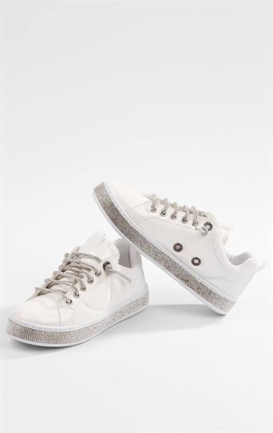 Kadın Beyaz Taşlı Ortopedik Sneaker