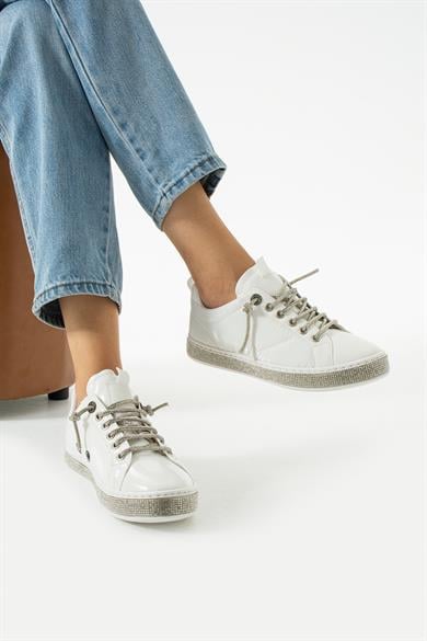 Kadın Beyaz Taşlı Ortopedik Sneaker