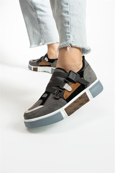 Kadın Gri Şık Tasarım Ortopedik Kadın Sneaker