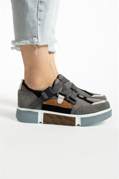 Kadın Gri Şık Tasarım Ortopedik Kadın Sneaker