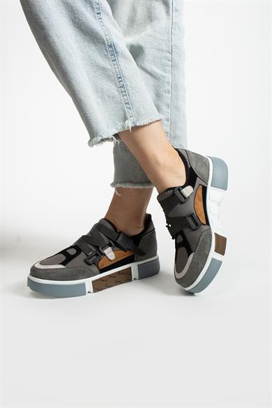 Kadın Gri Şık Tasarım Ortopedik Kadın Sneaker