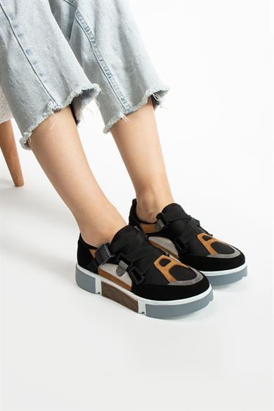 Kadın Siyah Şık Tasarım Ortopedik Kadın Sneaker