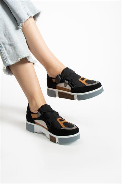 Kadın Siyah Şık Tasarım Ortopedik Kadın Sneaker
