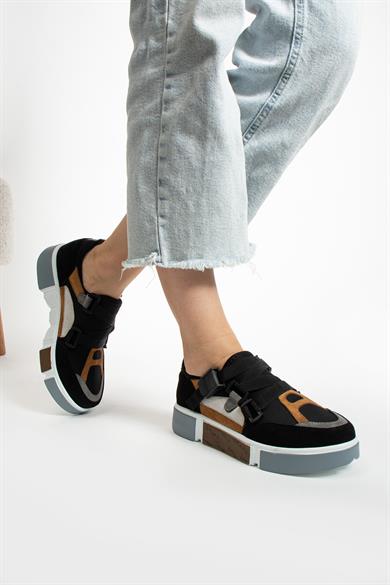 Kadın Siyah Şık Tasarım Ortopedik Kadın Sneaker