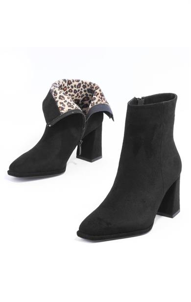 Kadın Siyah Süet Klasik Topuklu Bot