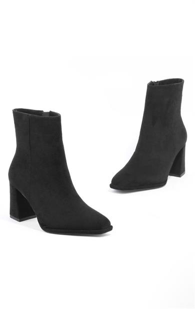 Kadın Siyah Süet Klasik Topuklu Bot