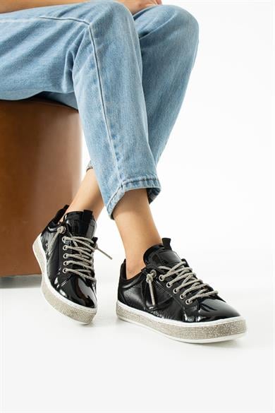 Kadın Siyah Taşlı Ortopedik Sneaker