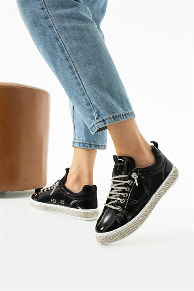 Kadın Siyah Taşlı Ortopedik Sneaker