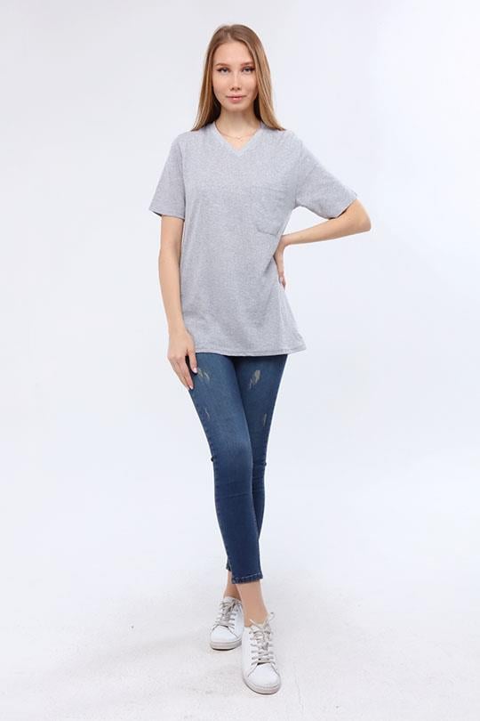 MUALTA 30/1 SUP.V YAKA TSHİRT OPENENT-Melanj Gri