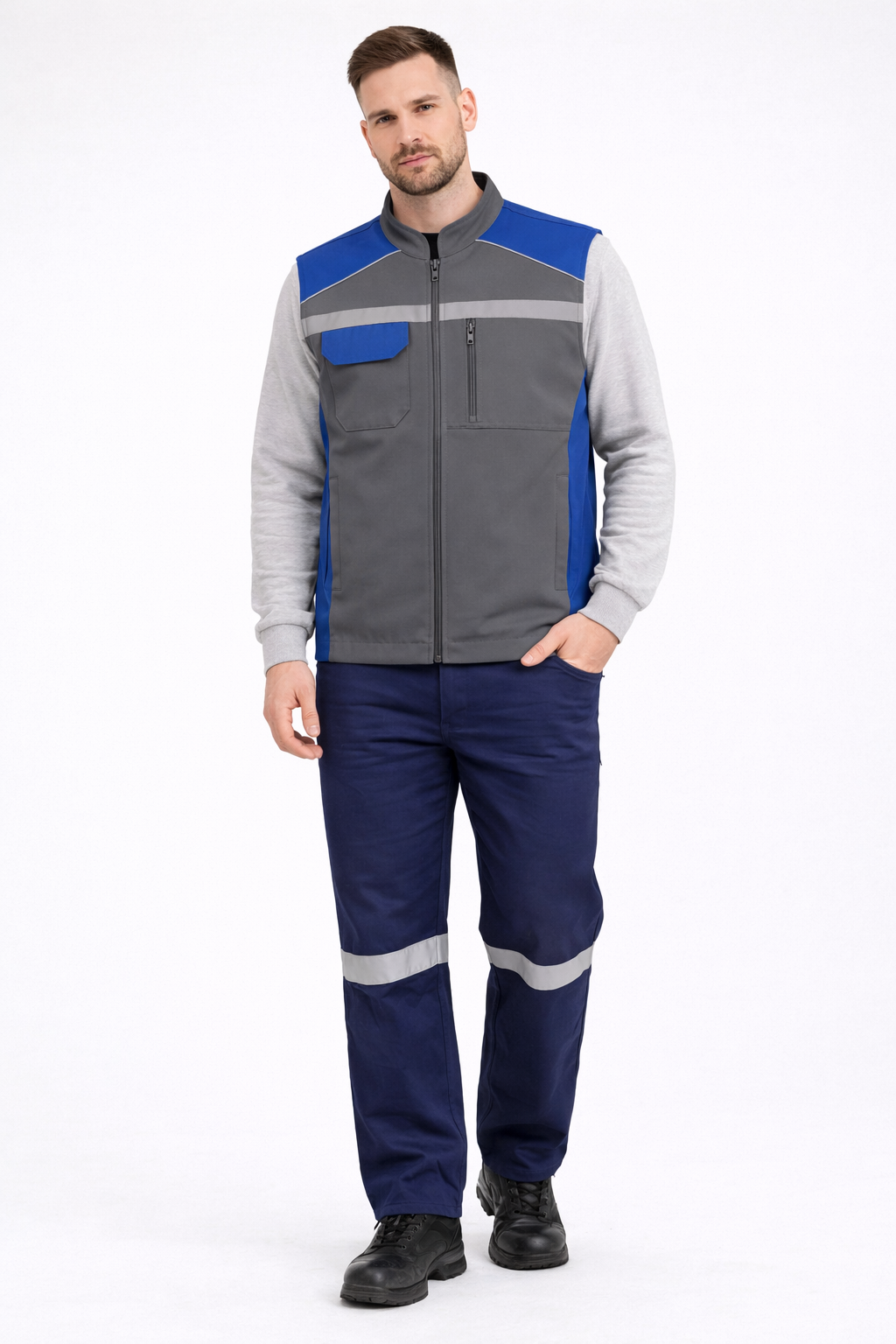 MUALTA MODEL2 GRİ YELEK-Sax Mavi