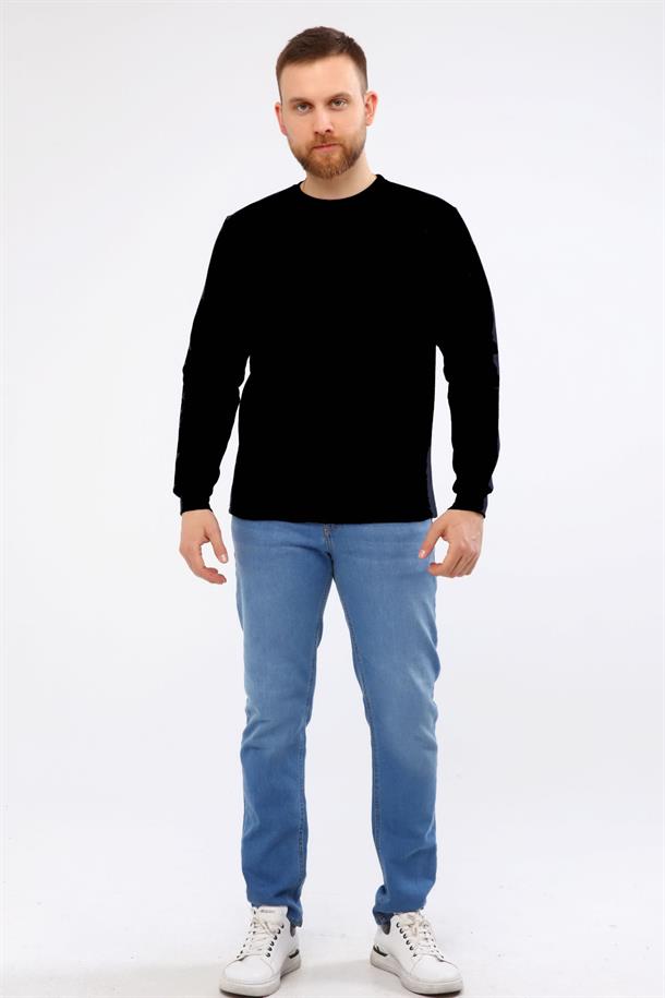Bisiklet Yaka Sweatshirt O Yaka Sweatşört 20/10 İki İplik Siyah Cepli