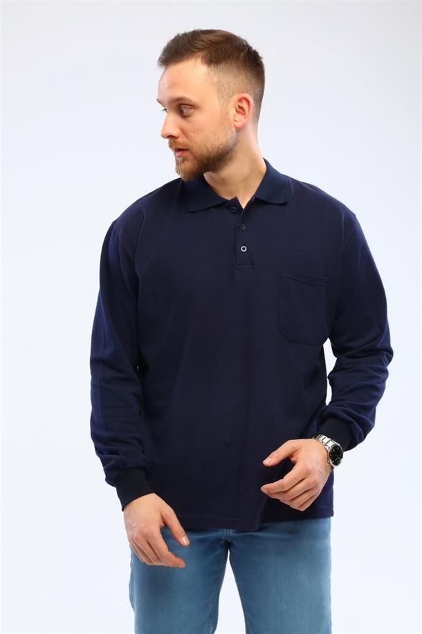 Çamdalı İş Elbiseleri - Polo Yaka Lacivert 20/10 İki İplik Kışlık İş Sweatshirt