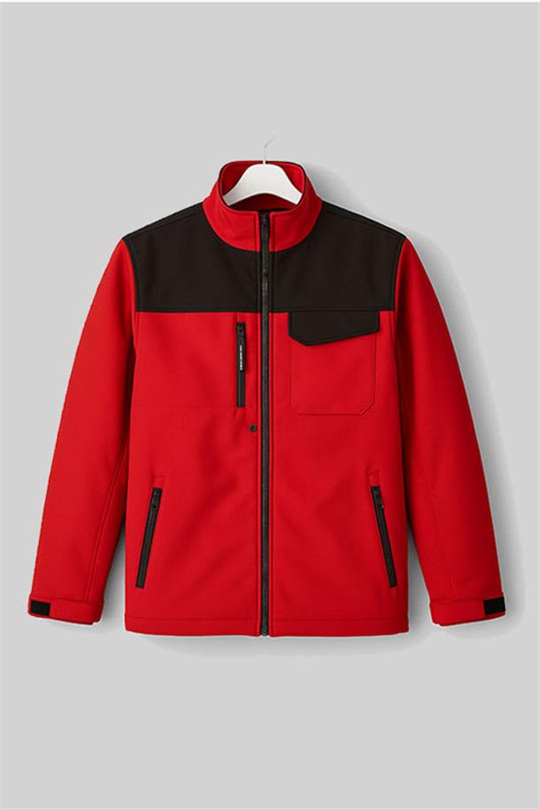 MUALTA ÇIKMA KOLLU SOFTSHELL MONT-Siyah - Kırmızı