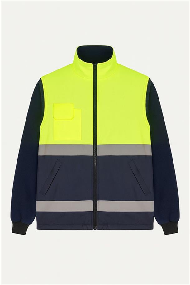 NEON RENKLİ ÇIKMAKOLLU POLARLI MONT-Sarı - Lacivert