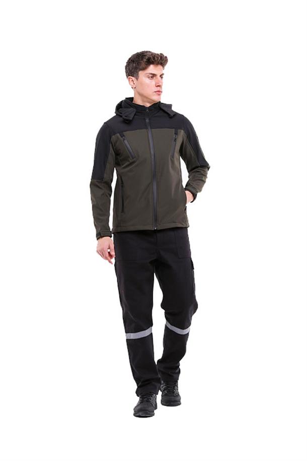 SOFTSHELL KAPŞONLU MONT-Yeşil - Siyah