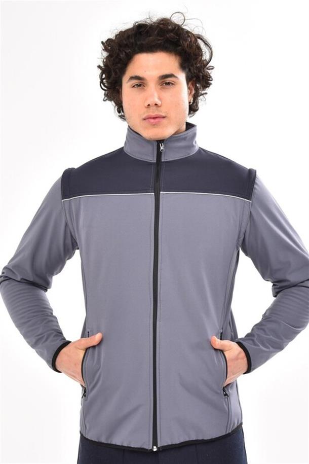 SOFTSHELL LACİVERT ROBALI GRİ ÇIKMA KOLLU MONT-Lacivert