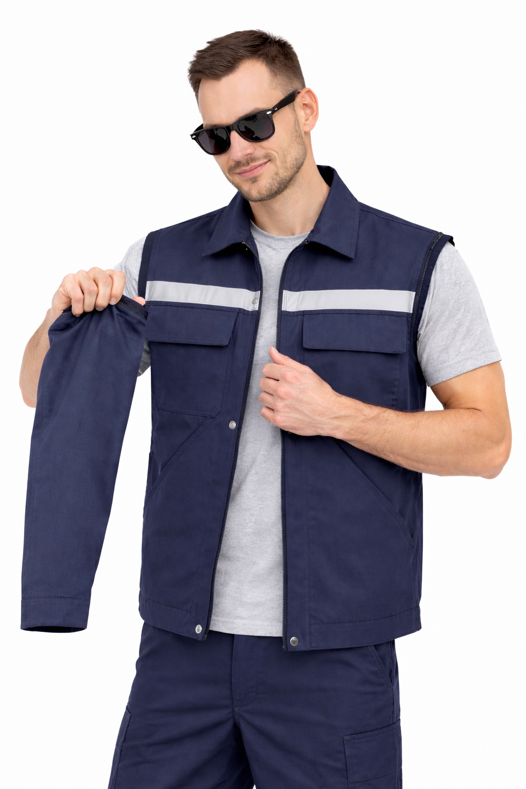 16/12 Detachable Sleeve, Detachable Lining, Quilted Jacket - Navy Blue