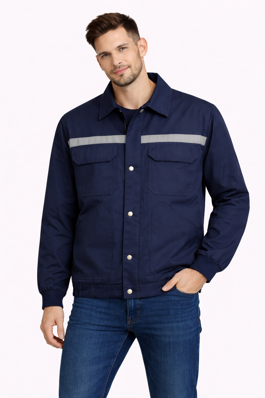 16x12 Summer Work Jacket, 4 Pockets, Reflective - Navy Blue
