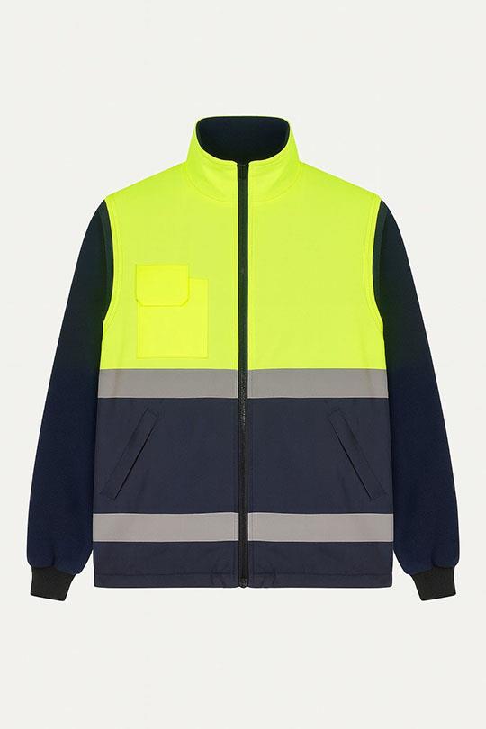 NEON RENKLİ ÇIKMAKOLLU POLARLI MONT-Sarı - Lacivert