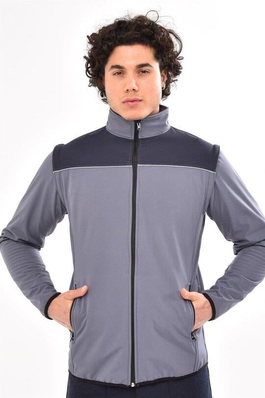 SOFTSHELL LACİVERT ROBALI GRİ ÇIKMA KOLLU MONT-Lacivert