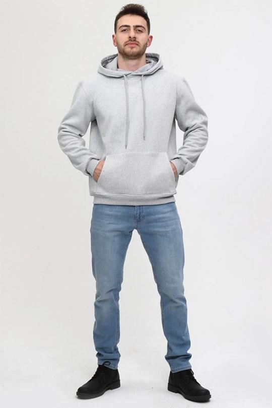 ÜÇ İPLİK KAPÜŞONLU SWEAT OPANENT-Melanj Gri
