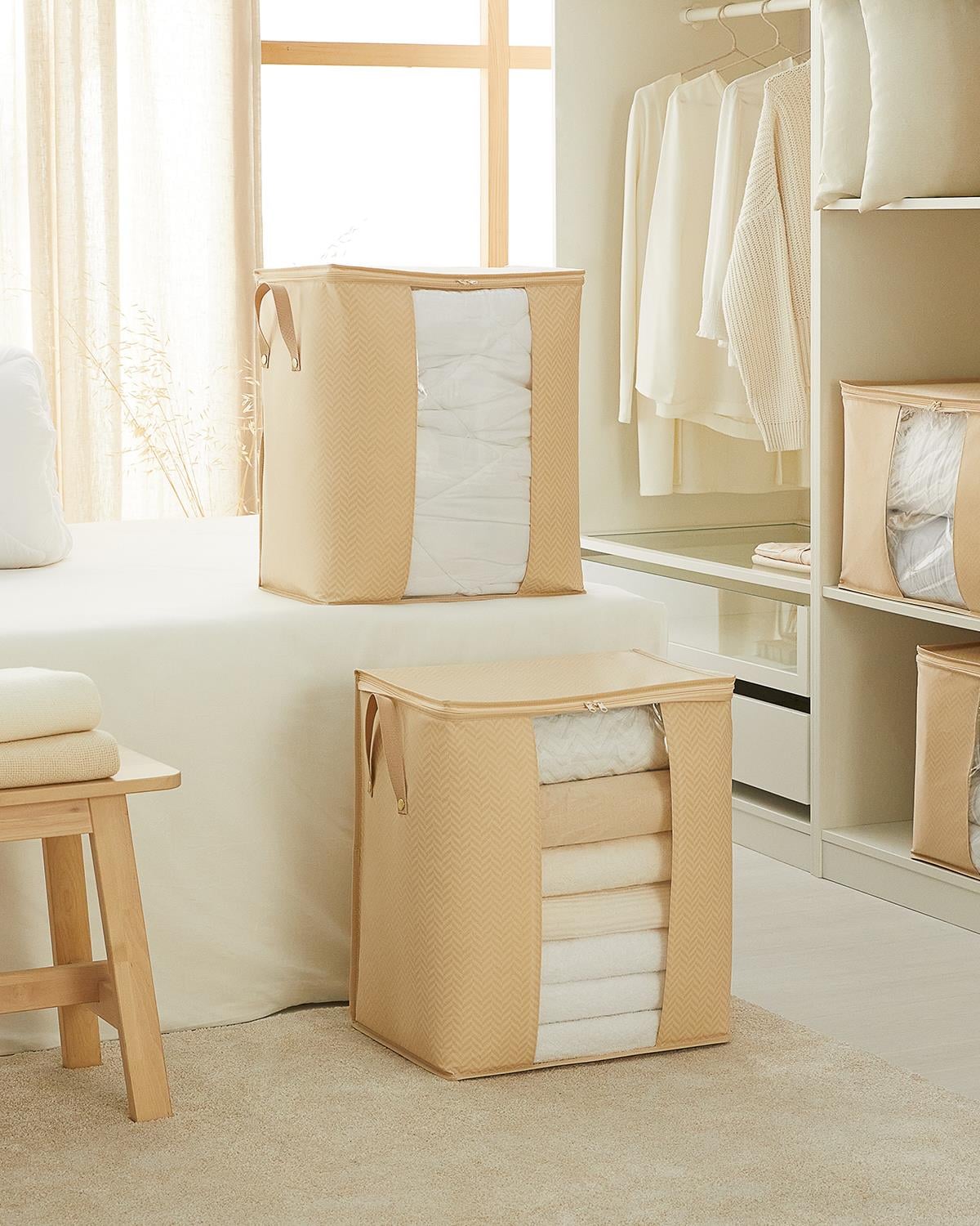  2li Pvc Pencereli Bej Balıksırtı Hurç Set 45 x 30 x 50 cm