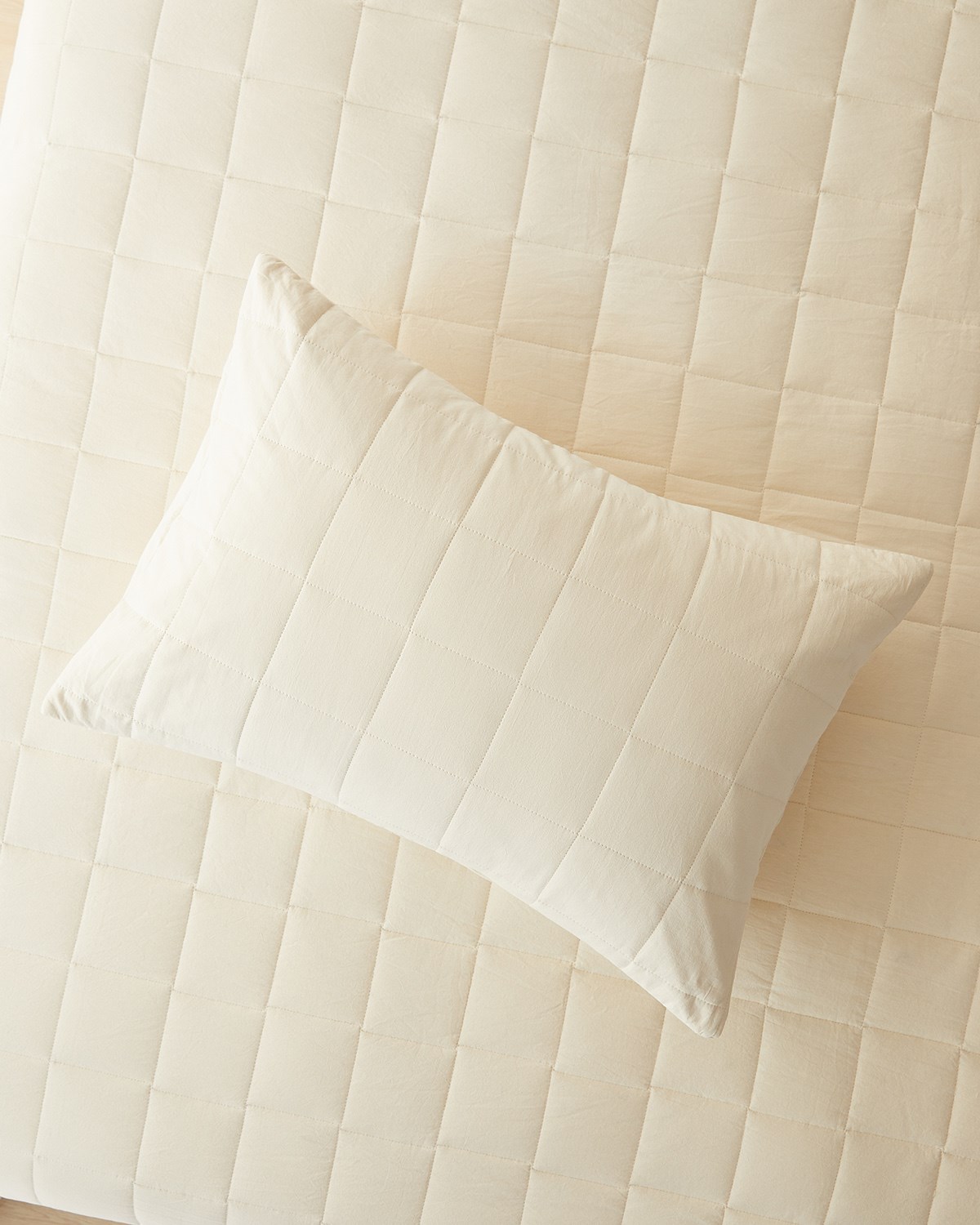 %100 Pamuk Kumaş Kapitoneli Ekru Çok Amaçlı Tek Kişilik Yatak Örtüsü Seti 1 Adet 180 x 230 / 1 Adet 50 x 70 cm