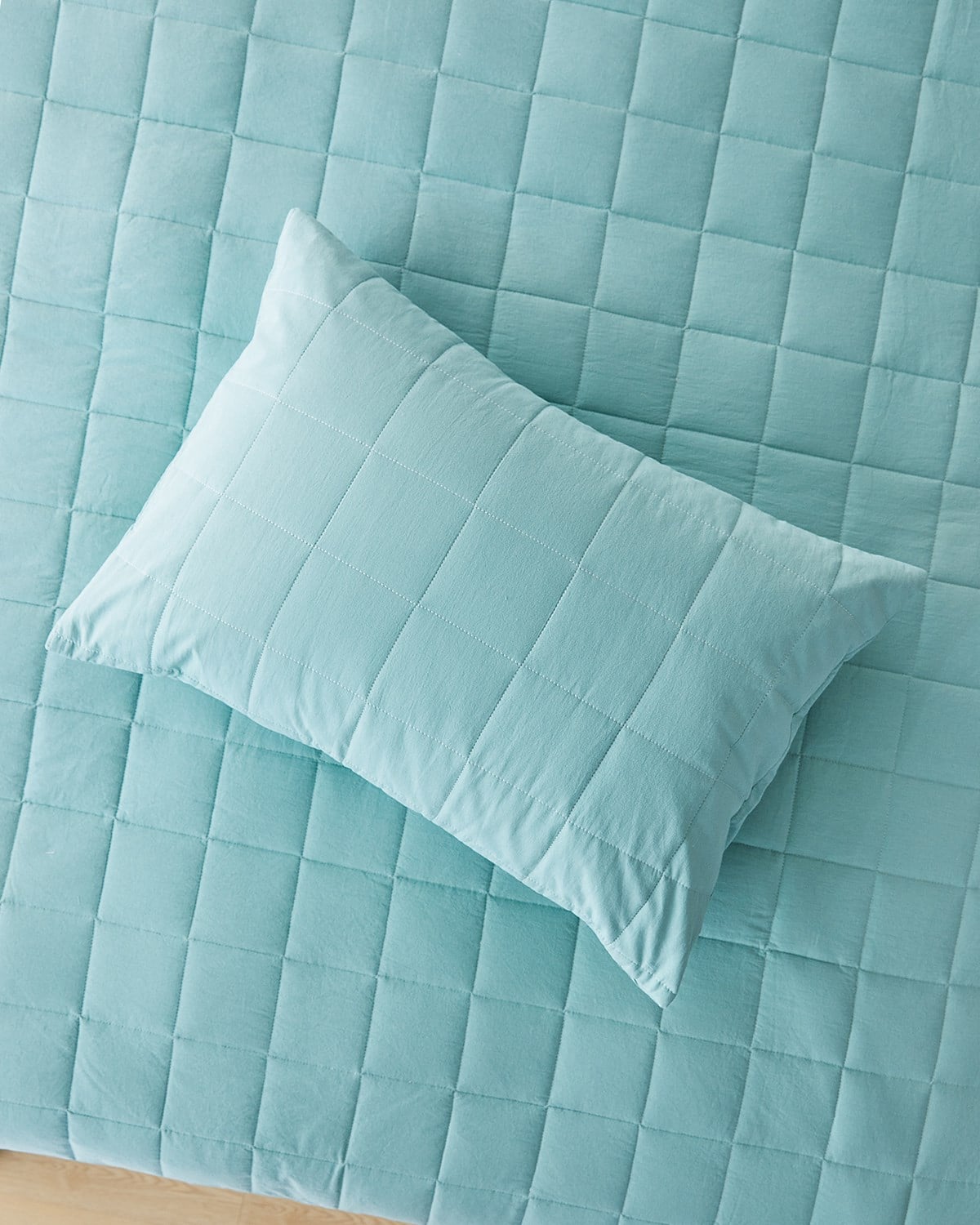 %100 Pamuk Kumaş Kapitoneli Mint Çok Amaçlı Tek Kişilik Yatak Örtüsü Seti 1 Adet 180 x 230 / 1 Adet 50 x 70 cm