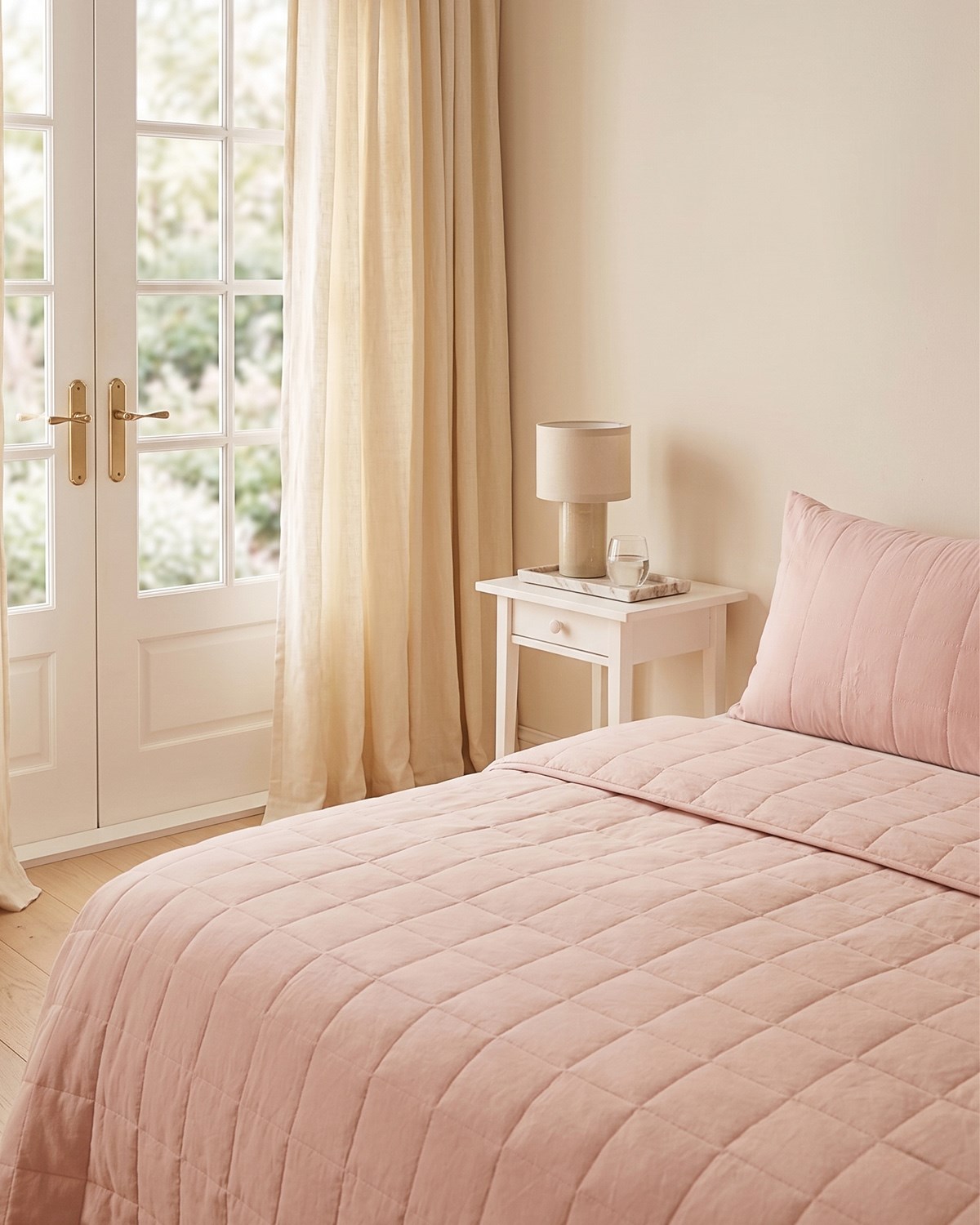 %100 Pamuk Kumaş Kapitoneli Pembe Çok Amaçlı Tek Kişilik Yatak Örtüsü Seti 1 Adet 180 x 230 / 1 Adet 50 x 70 cm