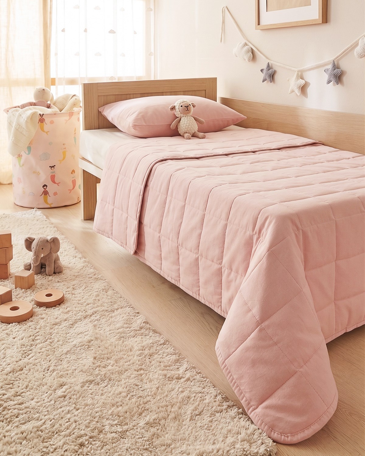 %100 Pamuk Kumaş Kapitoneli Pembe Çok Amaçlı Bebek Yatak Örtüsü Seti 1 Adet 100 x 150 / 1 Adet 37 x 47 cm