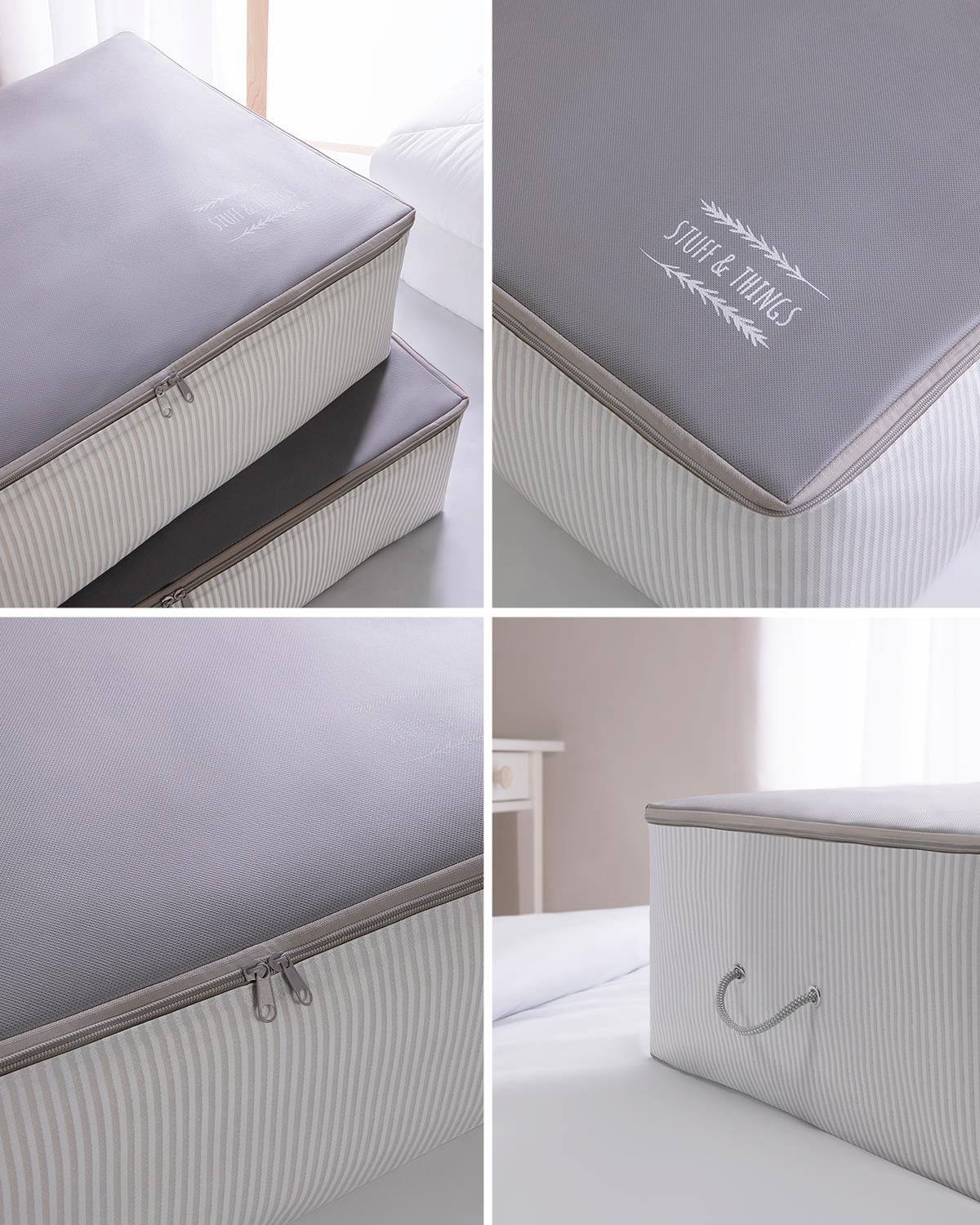 2 Adet Mega Boy Gri Çizgili Stuff&Things Baza Altı Hurç Set 74 x 46 x 22 cm