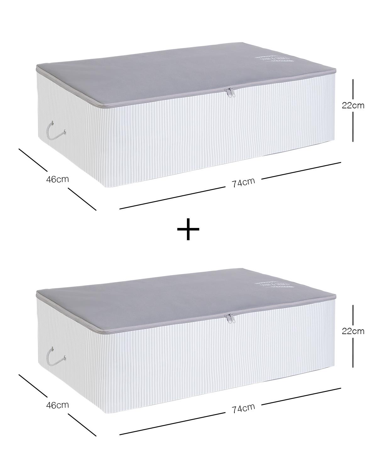 2 Adet Mega Boy Gri Çizgili Stuff&Things Baza Altı Hurç Set 74 x 46 x 22 cm