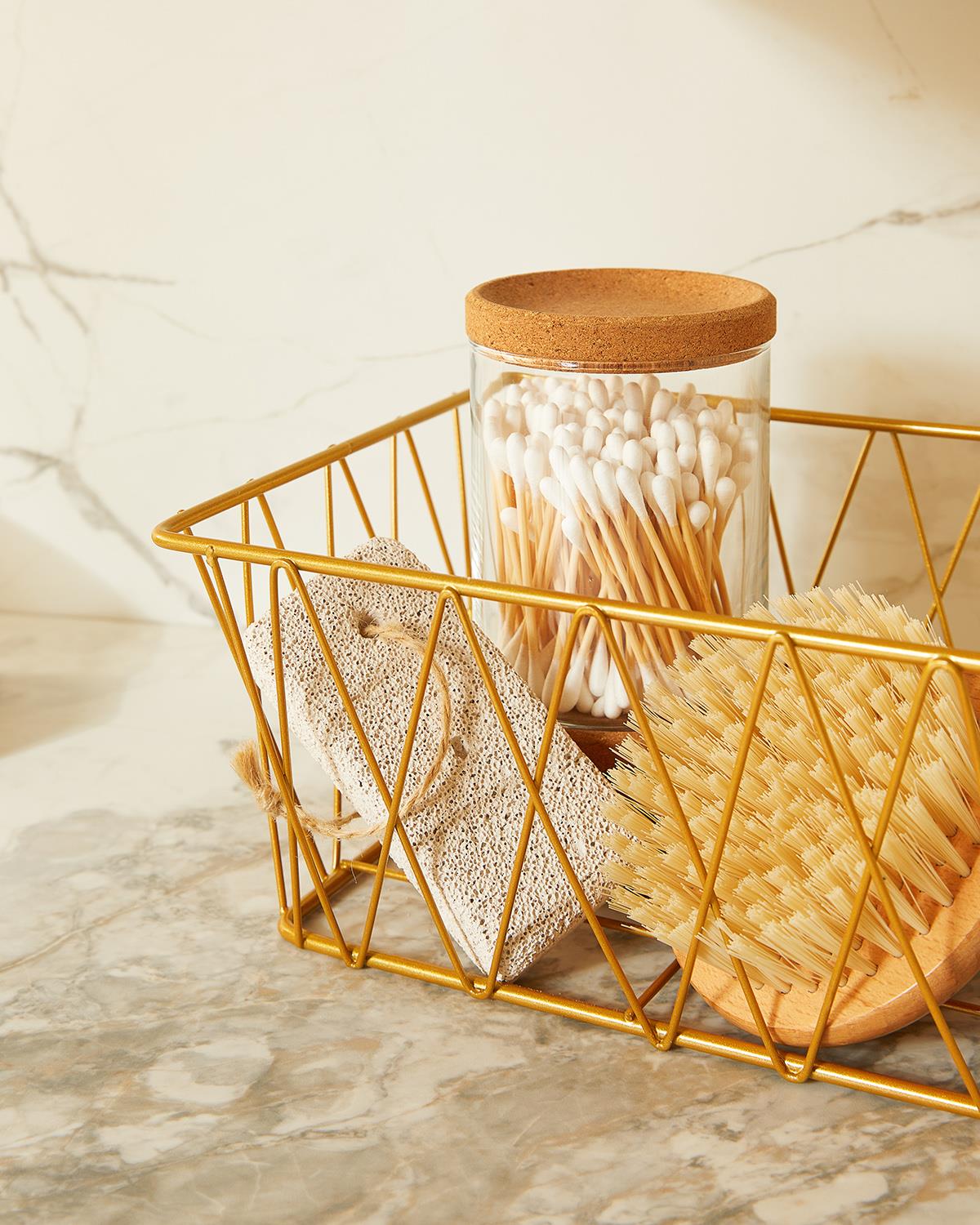 2li Altın Renk Metal Sepet Set 25 x 18.5 x 10.5 / 20.5 x 15.5 x 10 cm