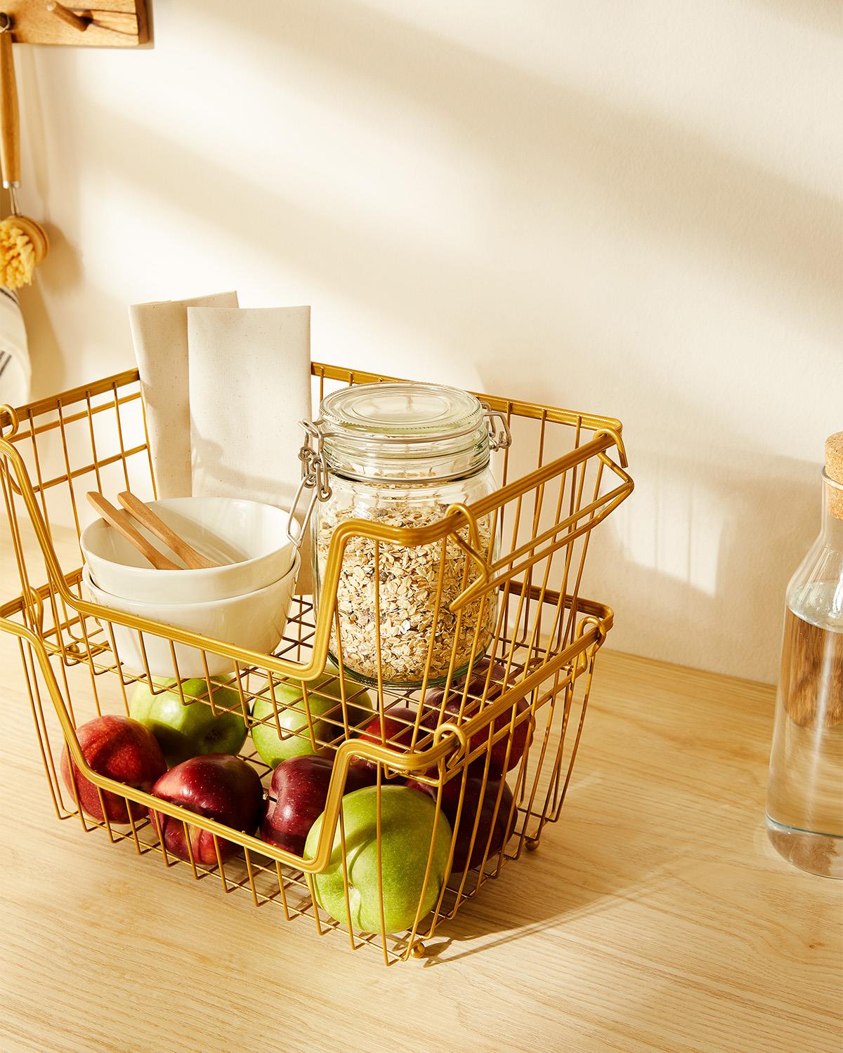 2li Altın Renk Metal Sepet Set 32 x 22 x 16 cm