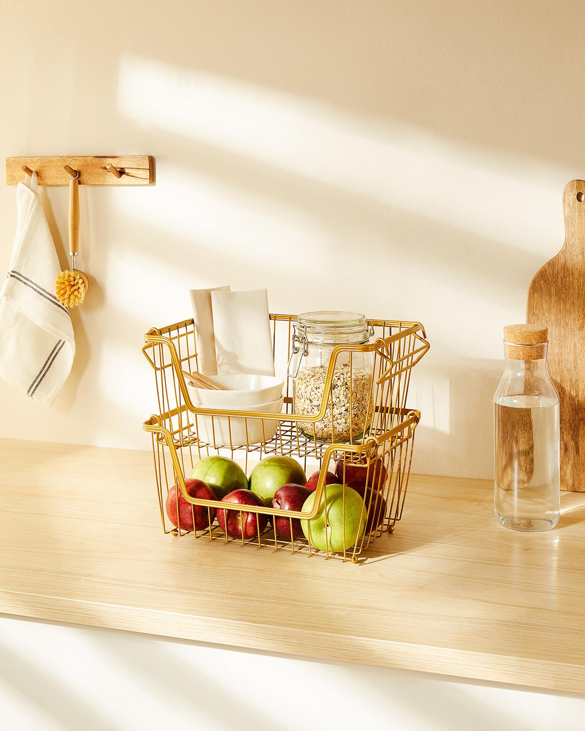 2li Altın Renk Metal Sepet Set 32 x 22 x 16 cm