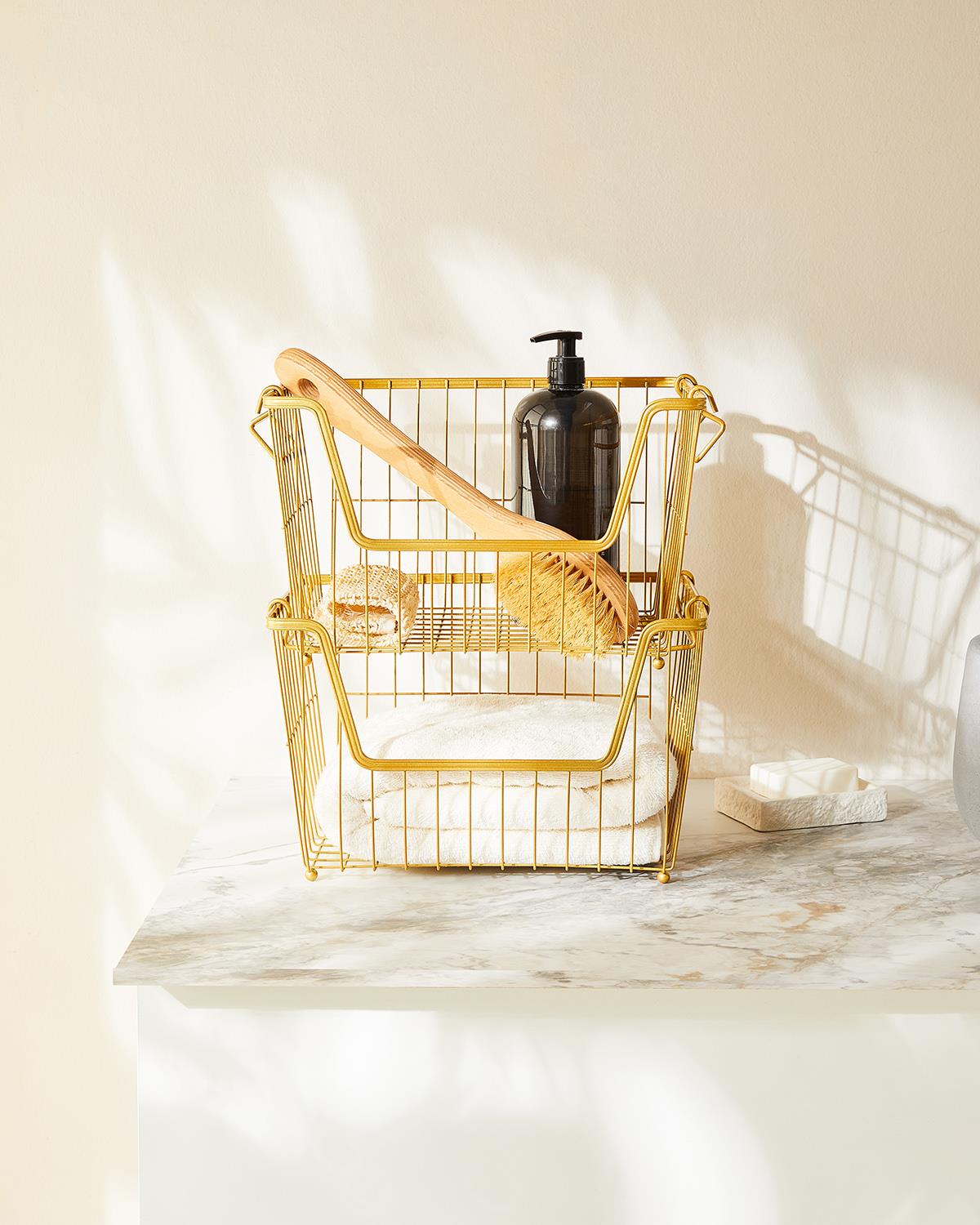 2li Altın Renk Metal Sepet Set 33 x 27 x 20 cm