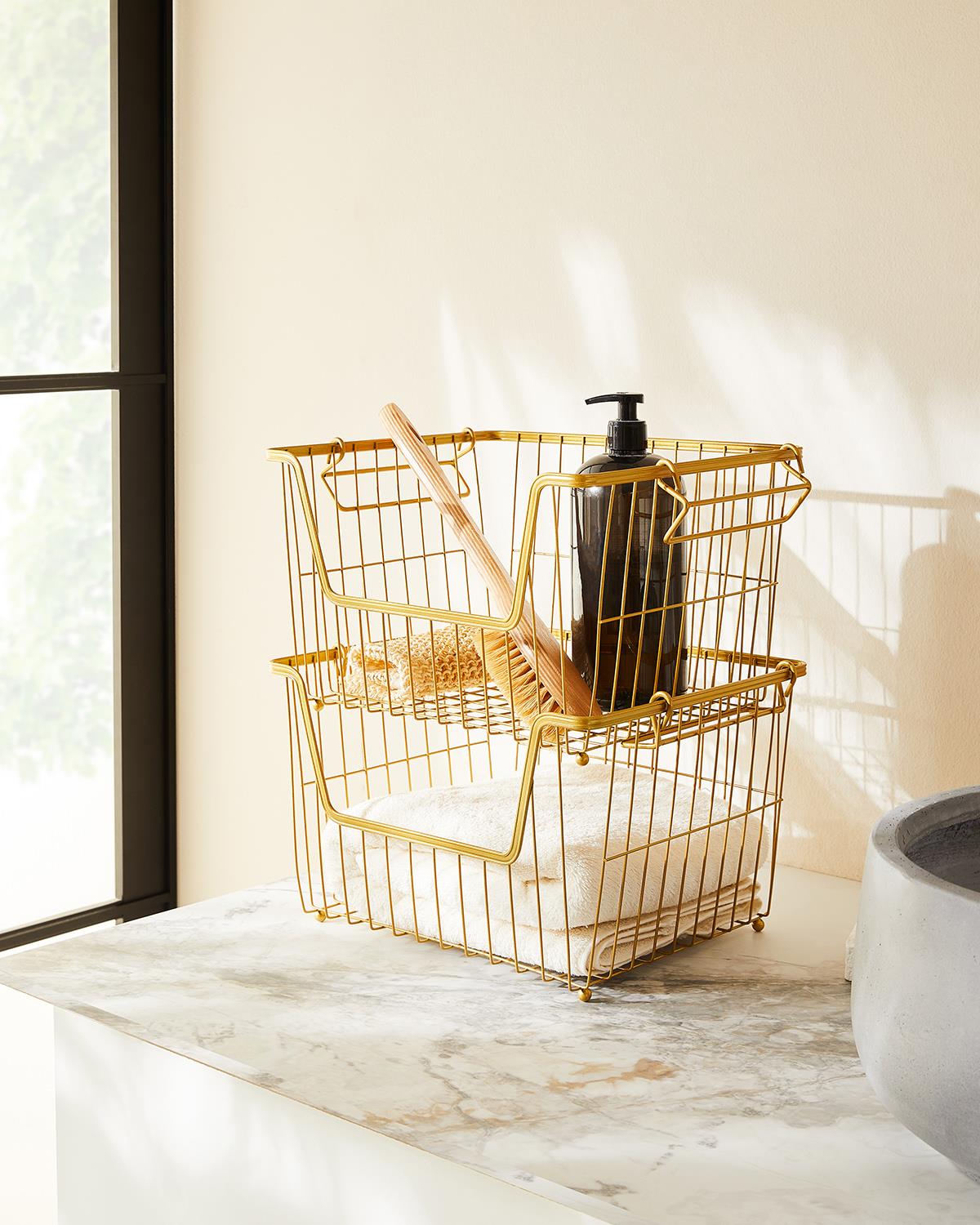 2li Altın Renk Metal Sepet Set 33 x 27 x 20 cm