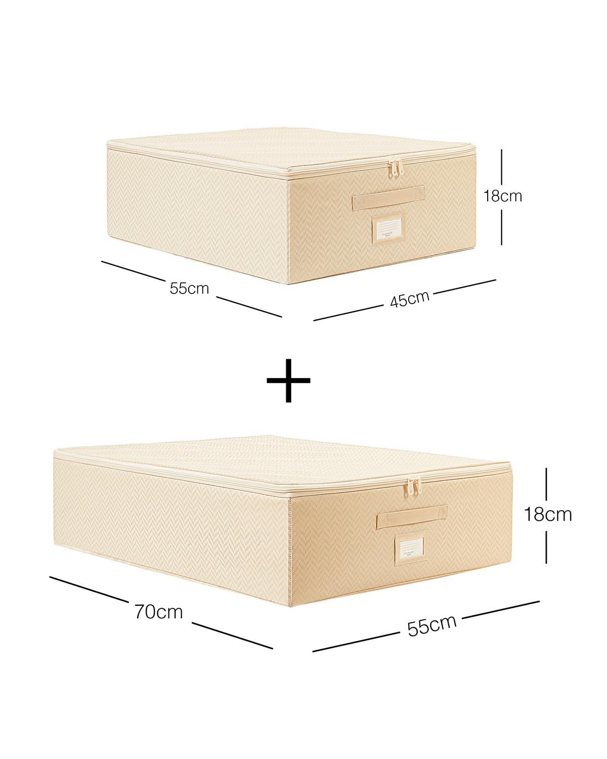 2li Bej Balıksırtı Destekli Hurç Set  45 x 55 x 18 + 55 x 70 x 18 cm
