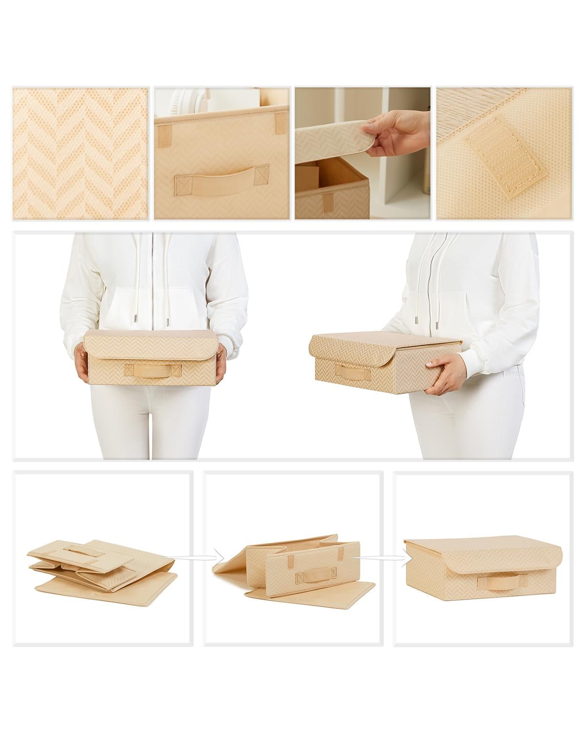 2li Bej Balıksırtı Kapaklı Kutu Set 30 x 23 x 11 cm