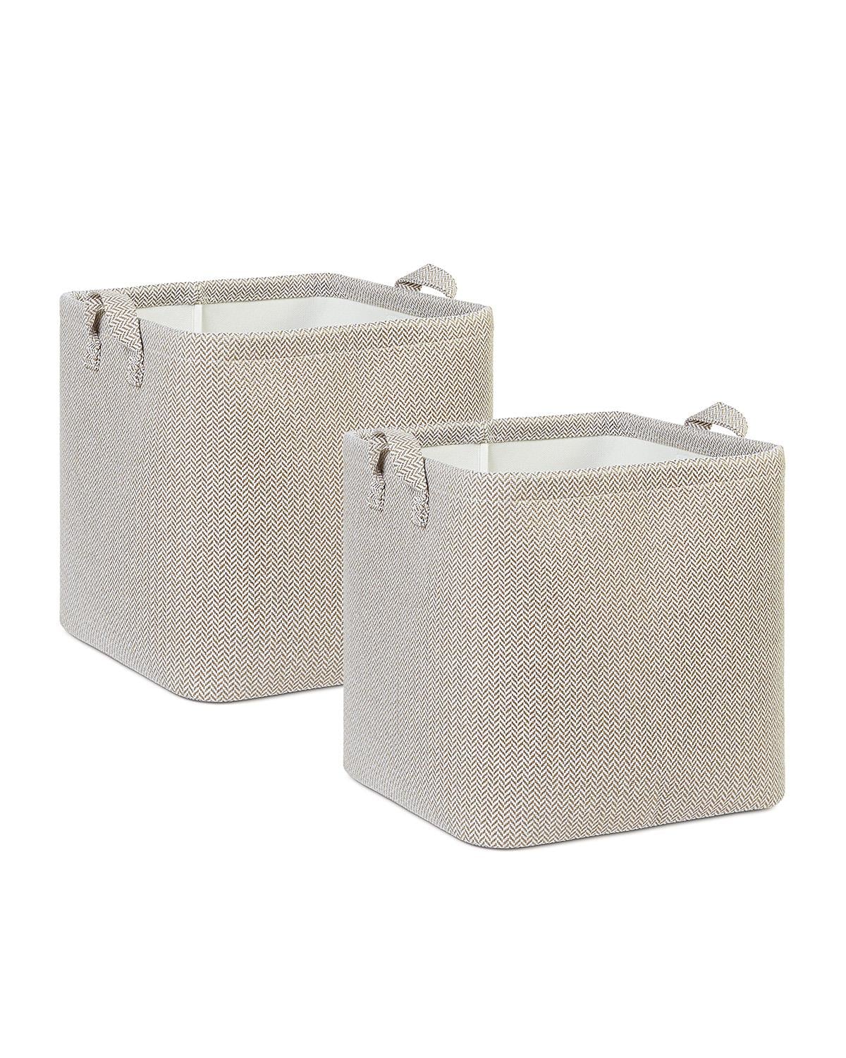 2li Bej Renk Dokulu Kumaş Sepet Set 30 x 30 x 30 cm