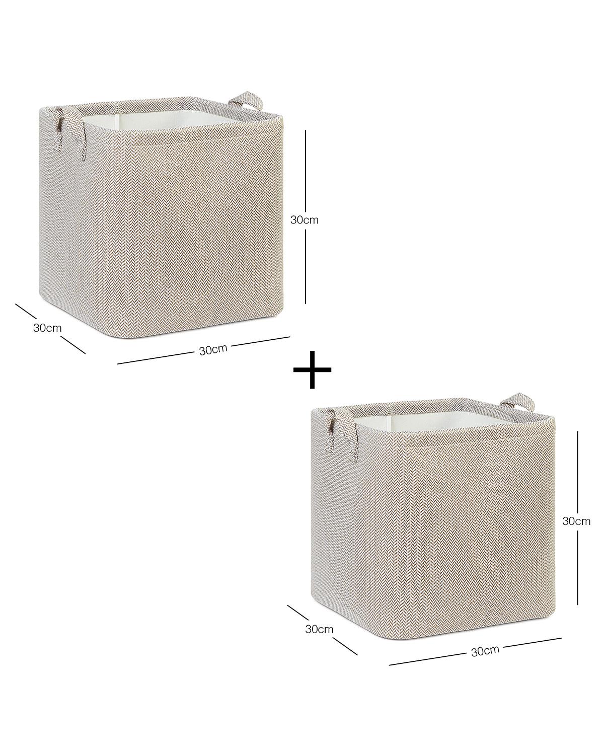 2li Bej Renk Dokulu Kumaş Sepet Set 30 x 30 x 30 cm