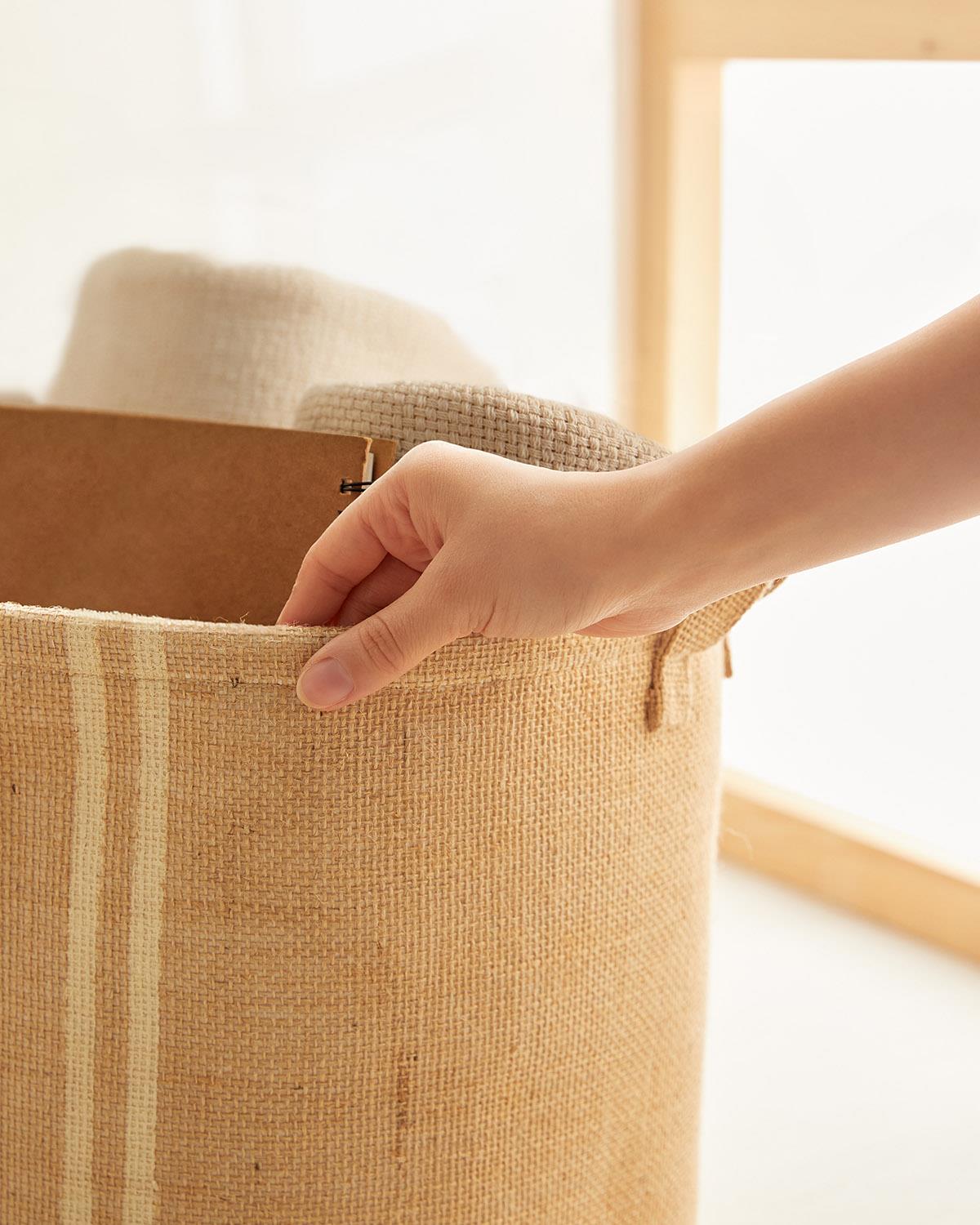 2li Çizgili Jüt Sepet Set 1 Adet 30 x 31 / 1 Adet 30 x 21 x 18 cm