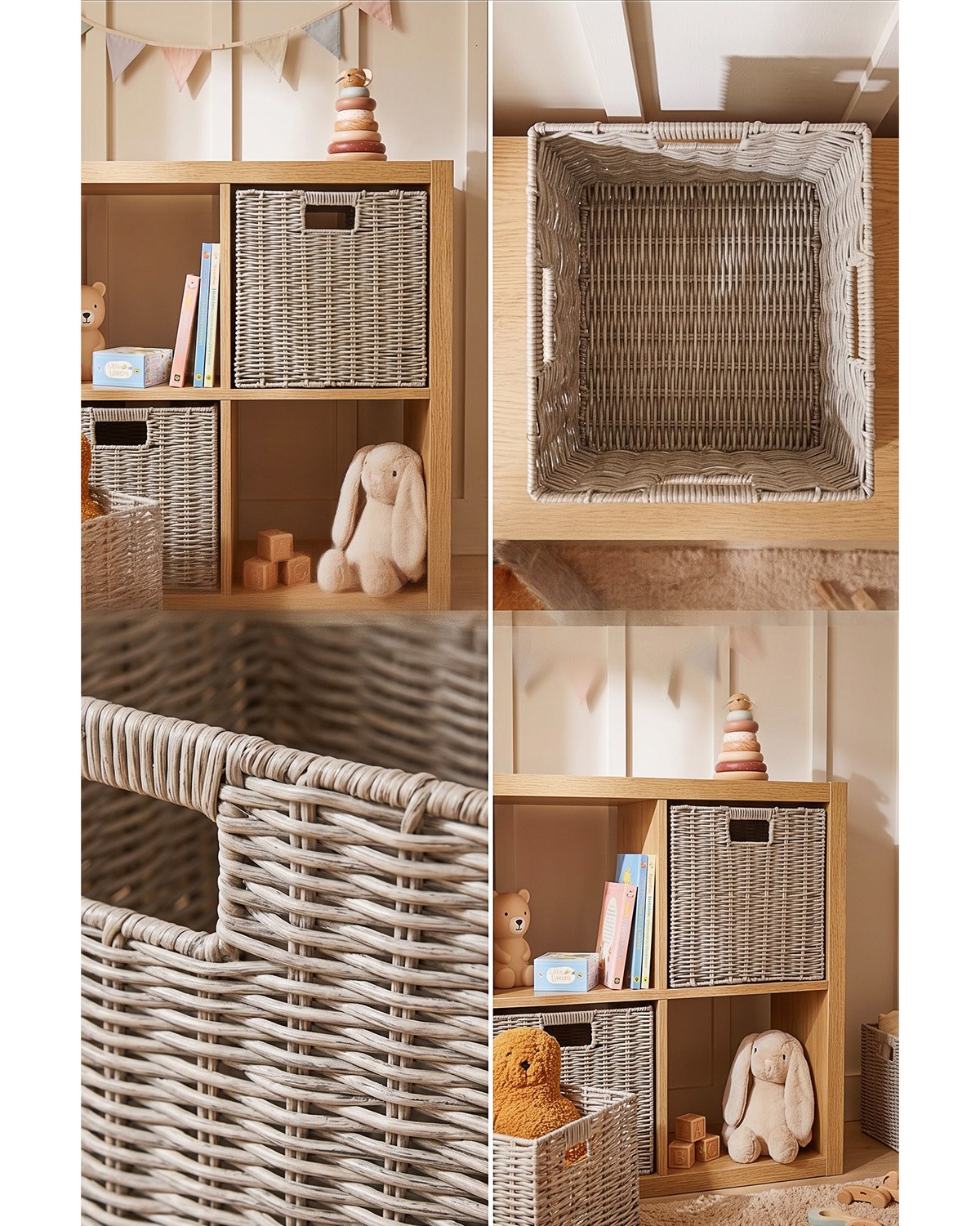 2li Çocuk Odası Yıkanabilir Gri PP Rattan Sepet Set 33 x 33 x 33 cm