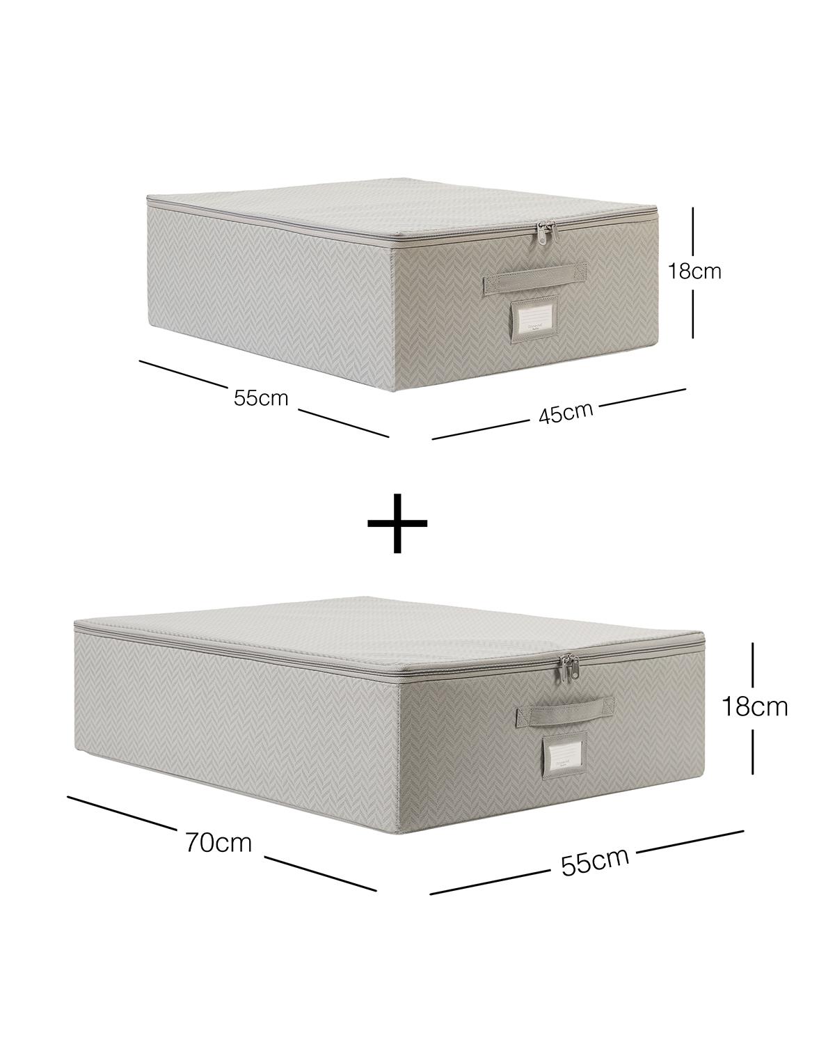 2li Gri Balıksırtı Destekli Hurç Set  45 x 55 x 18 + 55 x 70 x 18 cm