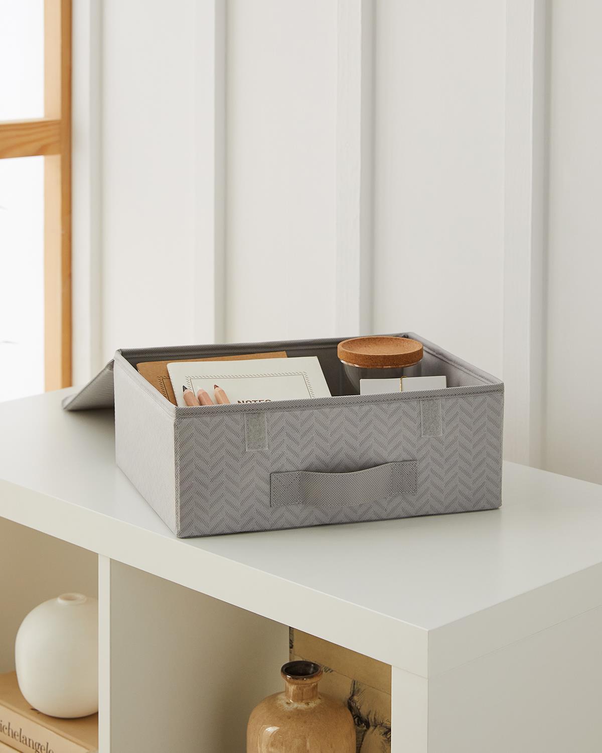 2li Gri Balıksırtı Kapaklı Kutu Set 30 x 23 x 11 cm