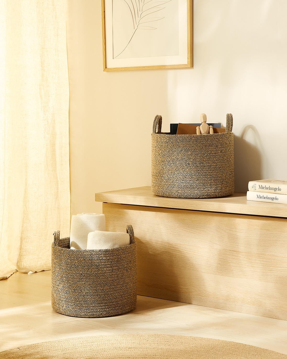 2li Siyah Kırçıllı Jüt Halat Sepet Set 35 x 27 cm