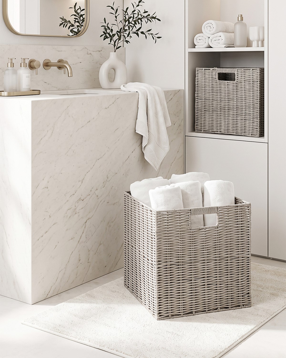 2li Yıkanabilir Gri PP Rattan Sepet Set 33 x 33 x 33 cm