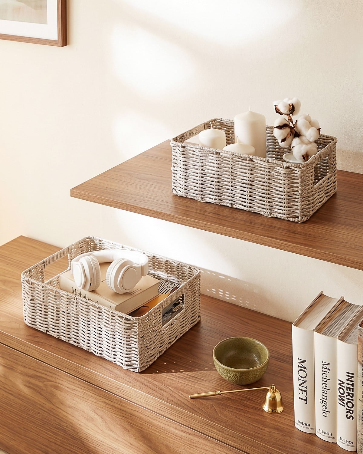 2li Yıkanabilir Gri PP Rattan Sepet Set 30 x 20 x 11 / 36 x 26 x 12 cm