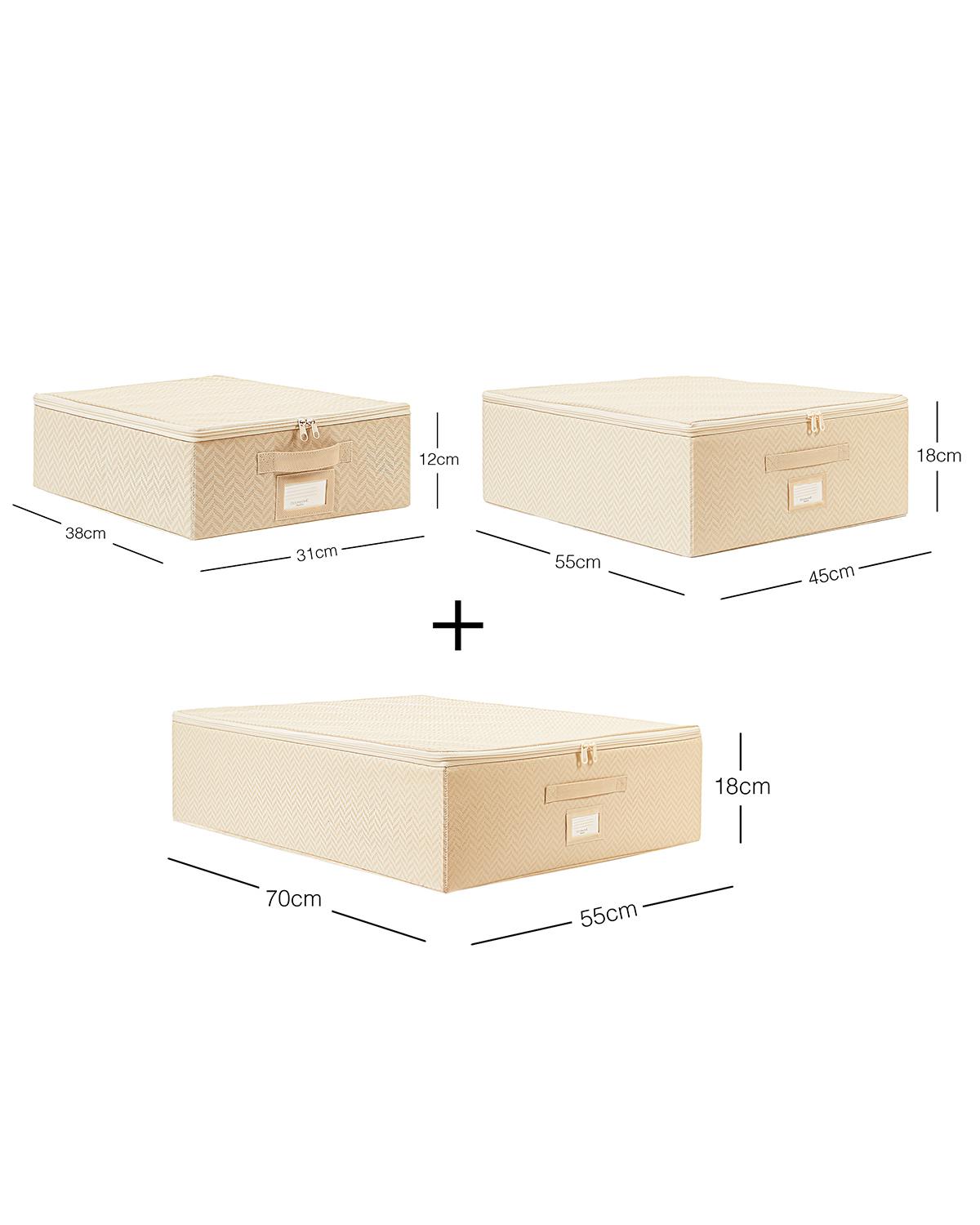 3lü Bej Balıksırtı Destekli Hurç Set 31 x 38 x 12 + 45 x 55 x 18 + 55 x 70 x 18 cm