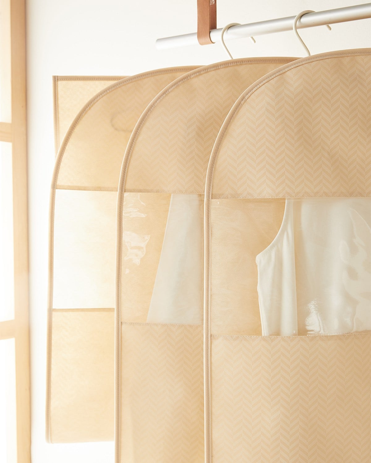 3lü Bej Balıksırtı Elbise Kılıfı Set 60 x 135 cm